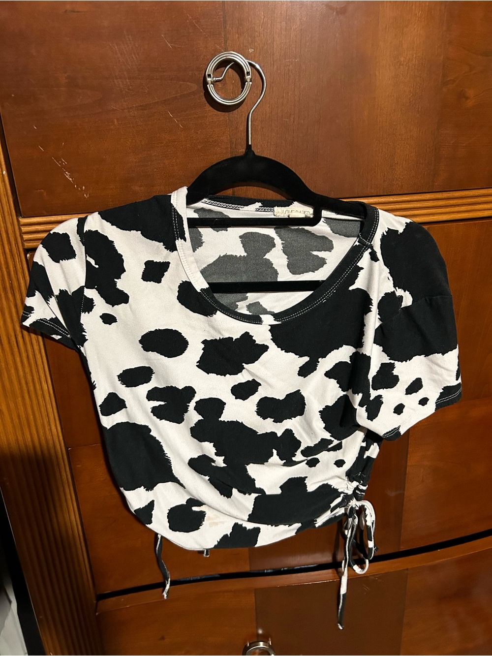 Cow Print Side-Tie Crop Top in Black & White
